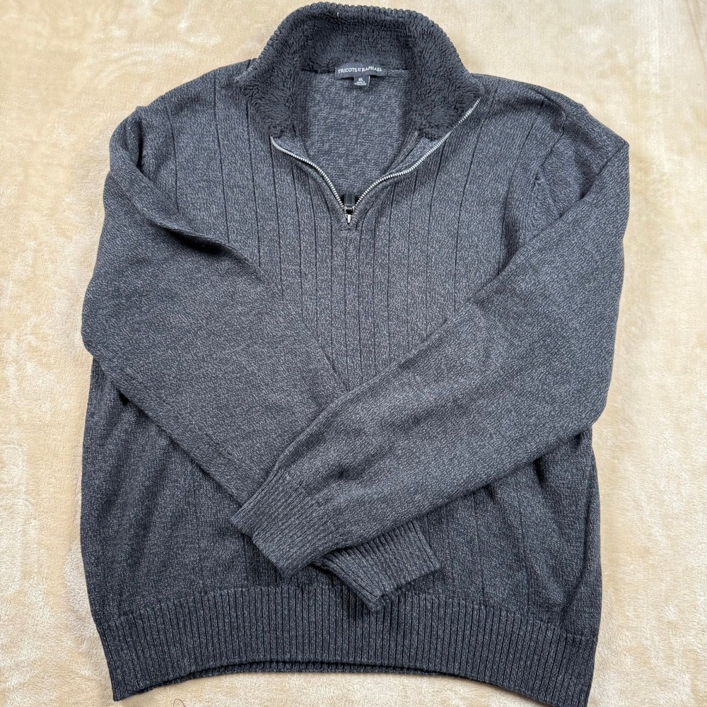 Tricot St Raphael Vintage Mens XL Quarter‎ Zip Sweater Gray Ribbed Knit Pullover